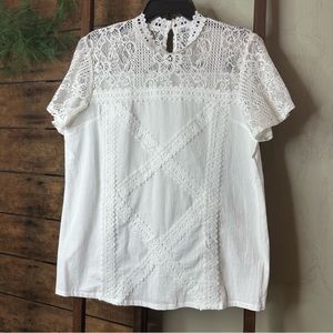 Shein Lace Boho Blouse women’s size Large NWOT WHITE